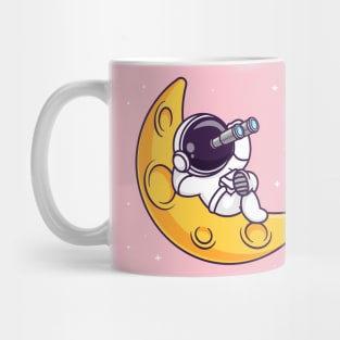 Cute Astronaut Looking Star With Binoculars Cartoon Mug